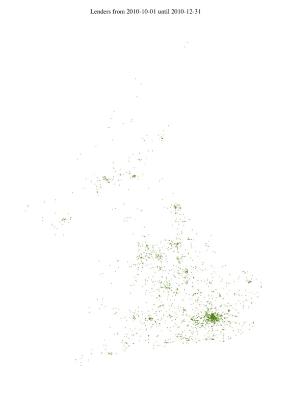 A gif of a map of the UK with increasing number of lenders.